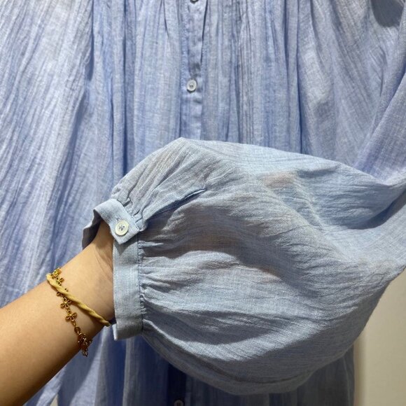 Light blue ruffled bell-sleeve blouse, unlocking effortless French chic - Picture 8 of 9